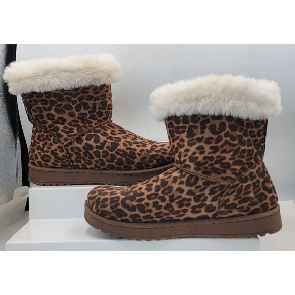 SO Winter Boots Paulina Leopard Print Faux Fur Lined Womens Size 8 No Box - Picture 5 of 12